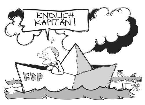 Cartoon: FDP (medium) by Kostas Koufogiorgos tagged fdp,lindner,parteitag,kapitän,schiff,partei,karikatur,koufogiorgos,fdp,lindner,parteitag,kapitän,schiff,partei,karikatur,koufogiorgos