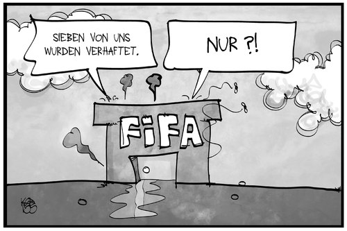 Cartoon: FIFA-Skandal (medium) by Kostas Koufogiorgos tagged karikatur,koufogiorgos,illustration,cartoon,fifa,fussball,verband,sumpf,haus,korruption,verhaftung,karikatur,koufogiorgos,illustration,cartoon,fifa,fussball,verband,sumpf,haus,korruption,verhaftung