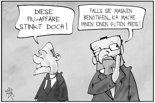 Cartoon: FIU vs. Maskenaffäre (medium) by Kostas Koufogiorgos tagged karikatur,koufogiorgos,illustration,cartoon,fiu,maskenaffäre,maskendeal,cdu,union,karikatur,koufogiorgos,illustration,cartoon,fiu,maskenaffäre,maskendeal,cdu,union