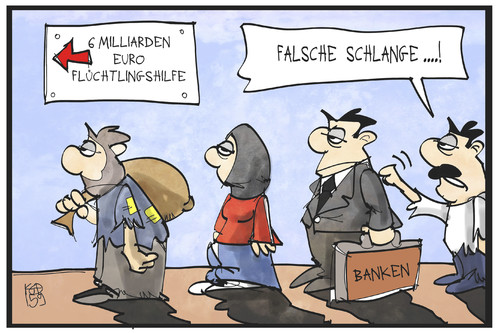 Cartoon: Flüchtlingshilfe (medium) by Kostas Koufogiorgos tagged karikatur,koufogiorgos,illustration,cartoon,flüchtlingshilfe,flüchtlinge,flüchtlingskrise,geld,hilfe,bank,schlange,politik,rettung,karikatur,koufogiorgos,illustration,cartoon,flüchtlingshilfe,flüchtlinge,flüchtlingskrise,geld,hilfe,bank,schlange,politik,rettung