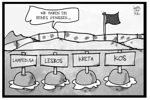 Cartoon: Flüchtlingskatastrophe (medium) by Kostas Koufogiorgos tagged karikatur,koufogiorgos,illustration,cartoon,fluechtlinge,mittelmeer,lampedusa,kos,lesbos,kreta,europa,eu,gewissen,verantwortung,flüchtlingskatastrophe,karikatur,koufogiorgos,illustration,cartoon,fluechtlinge,mittelmeer,lampedusa,kos,lesbos,kreta,europa,eu,gewissen,verantwortung,flüchtlingskatastrophe