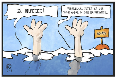 Cartoon: Flüchtlingskrise (medium) by Kostas Koufogiorgos tagged karikatur,koufogiorgos,illustration,cartoon,flüchtlinge,ägäis,meer,ertrinken,vw,hilfe,flüchtlingsdrama,volkswagen,medien,abgasskandal,karikatur,koufogiorgos,illustration,cartoon,flüchtlinge,ägäis,meer,ertrinken,vw,hilfe,flüchtlingsdrama,volkswagen,medien,abgasskandal