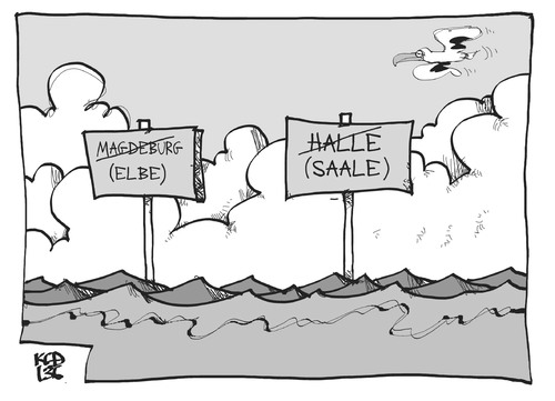 Cartoon: Flutkatastrophe (medium) by Kostas Koufogiorgos tagged flutkatastrophe,hochwasser,deutschland,halle,magdeburg,elbe,saale,fluss,karikatur,koufogiorgos,flutkatastrophe,hochwasser,deutschland,halle,magdeburg,elbe,saale,fluss,karikatur,koufogiorgos