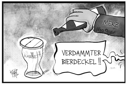 Cartoon: Friedrich Merz (medium) by Kostas Koufogiorgos tagged karikatur,koufogiorgos,illustration,cartoon,merz,glas,bierdeckel,kabinett,regierung,amt,posten,cdu,politik,karikatur,koufogiorgos,illustration,cartoon,merz,glas,bierdeckel,kabinett,regierung,amt,posten,cdu,politik