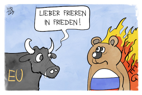 Cartoon: Frieren in Frieden (medium) by Kostas Koufogiorgos tagged karikatur,koufogiorgos,frieren,frieden,europa,russland,stier,bär,feuer,hitze,kälte,energie,karikatur,koufogiorgos,frieren,frieden,europa,russland,stier,bär,feuer,hitze,kälte,energie