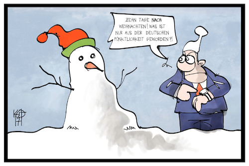 Cartoon: Frost Neujahr! (medium) by Kostas Koufogiorgos tagged karikatur,koufogiorgos,illustration,cartoon,neujahr,weihnachten,schnee,weiß,verspätung,pünktlichkeit,schneemann,beschwerde,winter,wetter,karikatur,koufogiorgos,illustration,cartoon,neujahr,weihnachten,schnee,weiß,verspätung,pünktlichkeit,schneemann,beschwerde,winter,wetter