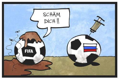 Cartoon: Fussball (medium) by Kostas Koufogiorgos tagged karikatur,koufogiorgos,cartoon,illustration,doping,russland,fifa,schande,sport,betrug,korruption,karikatur,koufogiorgos,cartoon,illustration,doping,russland,fifa,schande,sport,betrug,korruption