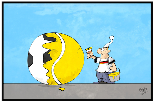 Cartoon: Fußball oder Tennis (medium) by Kostas Koufogiorgos tagged karikatur,koufogiorgos,illustration,cartoon,tennis,fussball,ball,anstreichen,wechsel,fan,kerber,wimbledon,sieg,wm,sport,michel,karikatur,koufogiorgos,illustration,cartoon,tennis,fussball,ball,anstreichen,wechsel,fan,kerber,wimbledon,sieg,wm,sport,michel