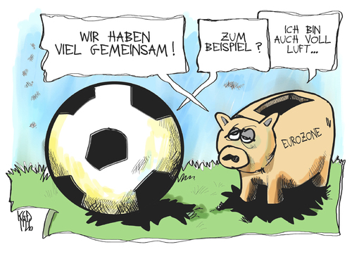 Cartoon: Fußball und Eurozone (medium) by Kostas Koufogiorgos tagged fussball,euro,zone,sparschwein,luft,ball,europa,meisterschaft,schulden,krise,karikatur,kostas,koufogiorgos,fussball,euro,zone,sparschwein,europa