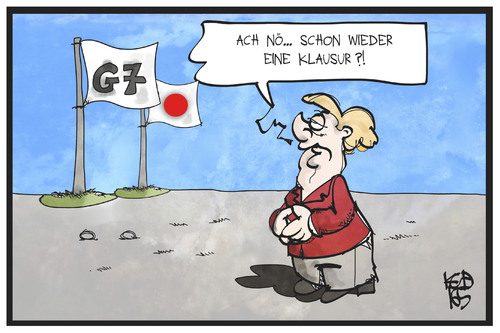 Cartoon: G7 in Japan (medium) by Kostas Koufogiorgos tagged karikatur,koufogiorgos,illustration,cartoon,g7,japan,merkel,klausur,politik,treffen,karikatur,koufogiorgos,illustration,cartoon,g7,japan,merkel,klausur,politik,treffen