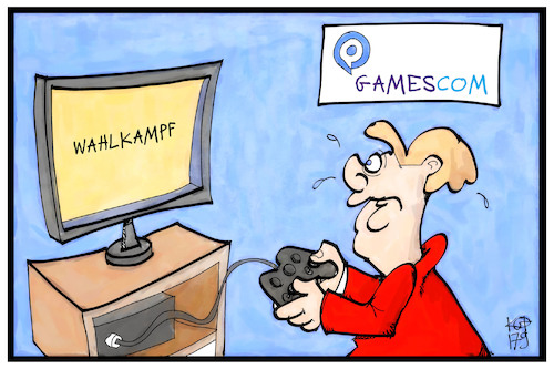 Cartoon: Gamescom (medium) by Kostas Koufogiorgos tagged karikatur,koufogiorgos,illustration,cartoon,gamescom,merkel,wahlkampf,videospiel,messe,computer,neuland,karikatur,koufogiorgos,illustration,cartoon,gamescom,merkel,wahlkampf,videospiel,messe,computer,neuland