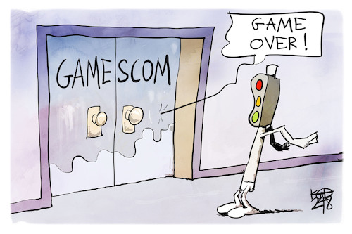 Cartoon: Gamescom (medium) by Kostas Koufogiorgos tagged karikatur,koufogiorgos,gamescom,messe,ampel,spiel,computer,karikatur,koufogiorgos,gamescom,messe,ampel,spiel,computer