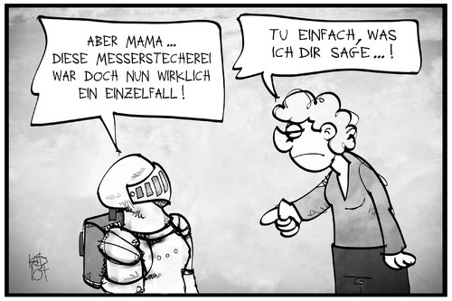 Cartoon: Gewalt an Schulen (medium) by Kostas Koufogiorgos tagged karikatur,koufogiorgos,illustration,cartoon,schule,schüler,mutter,kind,gewalt,messerstecherei,hamburg,rüstung,schutz,überbehütung,angst,vorsicht,übertreibung,kleidung,karikatur,koufogiorgos,illustration,cartoon,schule,schüler,mutter,kind,gewalt,messerstecherei,hamburg,rüstung,schutz,überbehütung,angst,vorsicht,übertreibung,kleidung