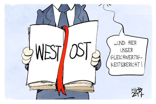 Cartoon: Gleichwertigkeitsbericht (medium) by Kostas Koufogiorgos tagged karikatur,koufogiorgos,gleichwertigkeitsbericht,unterschied,ost,west,karikatur,koufogiorgos,gleichwertigkeitsbericht,unterschied,ost,west