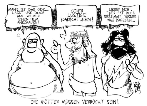 Cartoon: Götter unter sich (medium) by Kostas Koufogiorgos tagged mohammed,islamismus,terrorismus,jesus,buddha,zeus,götter,gott,karikatur,film,protest,religion,kostas,koufogiorgos,mohammed,islamismus,terrorismus,jesus,buddha,zeus,götter,gott,karikatur,film,protest,religion,kostas,koufogiorgos