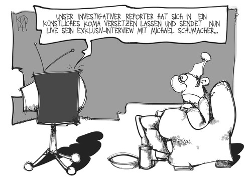 Cartoon: Grenzenloser Journalismus (medium) by Kostas Koufogiorgos tagged journalismus,schumacher,reporter,sport,medien,presse,karikatur,koufogiorgos,journalismus,schumacher,reporter,sport,medien,presse,karikatur,koufogiorgos