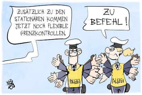 Cartoon: Grenzkontrollen (medium) by Kostas Koufogiorgos tagged karikatur,koufogiorgos,grenzkontrolle,polizei,arbeit,befehl,karikatur,koufogiorgos,grenzkontrolle,polizei,arbeit,befehl