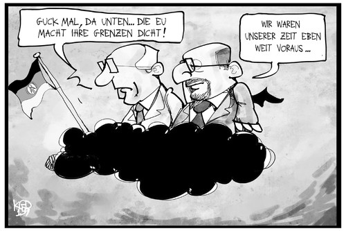 Cartoon: Grenzschließung (medium) by Kostas Koufogiorgos tagged karikatur,koufogiorgos,illustration,cartoon,honecker,ulbricht,eu,europa,grenzen,grenzkontrolle,prophet,geschichte,schengen,ddr,flüchtlingskrise,politik,karikatur,koufogiorgos,illustration,cartoon,honecker,ulbricht,eu,europa,grenzen,grenzkontrolle,prophet,geschichte,schengen,ddr,flüchtlingskrise,politik