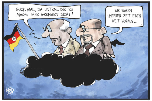 Cartoon: Grenzschließung (medium) by Kostas Koufogiorgos tagged karikatur,koufogiorgos,illustration,cartoon,honecker,ulbricht,eu,europa,grenzen,grenzkontrolle,prophet,geschichte,schengen,ddr,flüchtlingskrise,politik,karikatur,koufogiorgos,illustration,cartoon,honecker,ulbricht,eu,europa,grenzen,grenzkontrolle,prophet,geschichte,schengen,ddr,flüchtlingskrise,politik