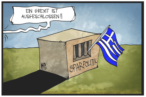 Cartoon: Grexit (medium) by Kostas Koufogiorgos tagged karikatur,koufogiorgos,illustration,cartoon,grexit,ausgang,gefängnis,griechenland,europa,zelle,politik,karikatur,koufogiorgos,illustration,cartoon,grexit,ausgang,gefängnis,griechenland,europa,zelle,politik