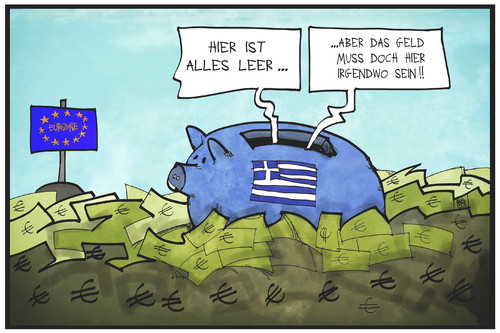 Cartoon: Griechenland (medium) by Kostas Koufogiorgos tagged karikatur,koufogiorgos,illustration,cartoon,griechenland,sparschwein,geld,ezb,europa,zentralbank,geldschwemme,flut,bankrott,wirtschaft,karikatur,koufogiorgos,illustration,cartoon,griechenland,sparschwein,geld,ezb,europa,zentralbank,geldschwemme,flut,bankrott,wirtschaft