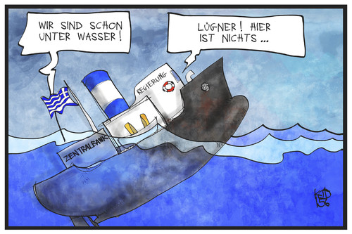 Cartoon: Griechenland (medium) by Kostas Koufogiorgos tagged karikatur,koufogiorgos,illustration,cartoon,griechenland,grexit,schiff,meer,zentralbank,regierung,untergang,wasser,ertrinken,lügner,politik,katastrophe,karikatur,koufogiorgos,illustration,cartoon,griechenland,grexit,schiff,meer,zentralbank,regierung,untergang,wasser,ertrinken,lügner,politik,katastrophe