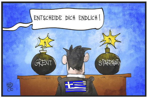 Cartoon: Griechenland (medium) by Kostas Koufogiorgos tagged karikatur,koufogiorgos,illustration,cartoon,griechenland,grexit,sparpaket,bombe,zeit,entscheidung,ultimatum,europa,schuldenstreit,institutionen,politik,explosiv,wahl,karikatur,koufogiorgos,illustration,cartoon,griechenland,grexit,sparpaket,bombe,zeit,entscheidung,ultimatum,europa,schuldenstreit,institutionen,politik,explosiv,wahl