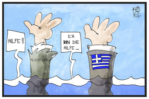 Cartoon: Griechenland hilft (medium) by Kostas Koufogiorgos tagged karikatur,koufogiorgos,illustration,cartoon,griechenland,hilfe,flüchtling,meer,ertrinken,ägäis,rettung,flüchtlingspolitik,europa,karikatur,koufogiorgos,illustration,cartoon,griechenland,hilfe,flüchtling,meer,ertrinken,ägäis,rettung,flüchtlingspolitik,europa