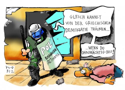 Cartoon: Griechische Demokratie (medium) by Kostas Koufogiorgos tagged griechenland,athen,polizei,autonome,ausschreitungen,krawalle,gewalt,kostas,koufogiorgos,griechenland,athen,polizei,autonome,ausschreitungen,krawalle,gewalt,brutal,bürger,aufstand,protest,macht,regierung,demokratie