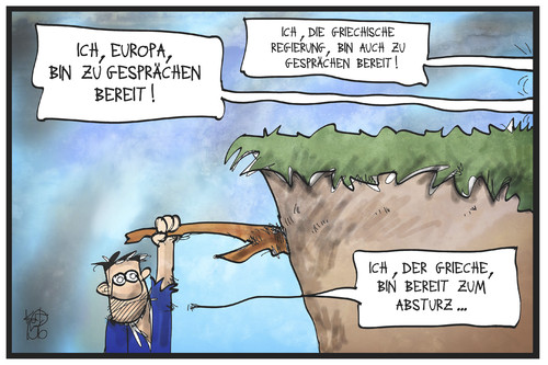 Cartoon: Griechische Hängepartie (medium) by Kostas Koufogiorgos tagged karikatur,koufogiorgos,illustration,cartoon,griechenland,absturz,europa,gläubiger,schuldenstreit,gespräche,reden,bereitschaft,kompromiss,politik,abgrund,hängepartie,karikatur,koufogiorgos,illustration,cartoon,griechenland,absturz,europa,gläubiger,schuldenstreit,gespräche,reden,bereitschaft,kompromiss,politik,abgrund,hängepartie