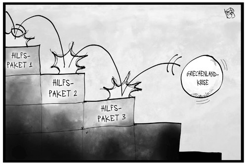 Cartoon: Griechische Schuldenkrise (medium) by Kostas Koufogiorgos tagged karikatur,koufogiorgos,illustration,cartoon,griechenland,rettung,stufe,paket,abwärts,sturz,schuldenkrise,europa,politik,karikatur,koufogiorgos,illustration,cartoon,griechenland,rettung,stufe,paket,abwärts,sturz,schuldenkrise,europa,politik