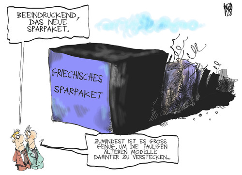 Cartoon: Griechische Sparpakete (medium) by Kostas Koufogiorgos tagged griechenland,sparpaket,troika,euro,schulden,krise,europa,bankrott,rettungsschirm,karikatur,kostas,koufogiorgos