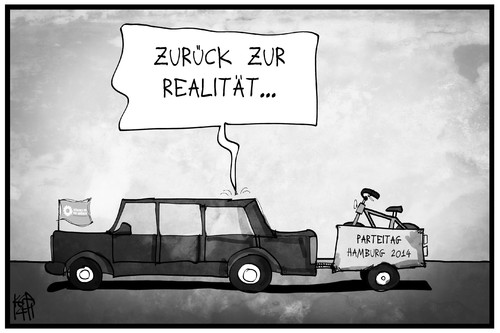 Cartoon: Grünen-Parteitag (medium) by Kostas Koufogiorgos tagged karikatur,koufogiorgos,illustration,cartoon,grüne,limousine,fahrrad,ideal,ökologie,verkehr,partei,politik,karikatur,koufogiorgos,illustration,cartoon,grüne,limousine,fahrrad,ideal,ökologie,verkehr,partei,politik