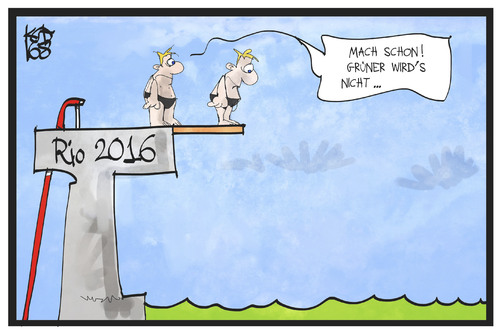 Cartoon: Grünes Wasser in Rio (medium) by Kostas Koufogiorgos tagged karikatur,koufogiorgos,illustration,cartoon,olympische,spiele,grün,wasser,olympia,rio,turmspringer,sport,karikatur,koufogiorgos,illustration,cartoon,olympische,spiele,grün,wasser,olympia,rio,turmspringer,sport