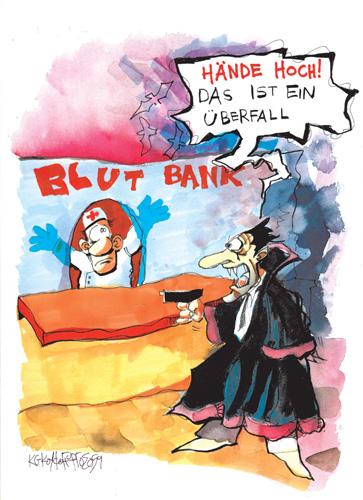 Cartoon: Hände hoch! (medium) by Kostas Koufogiorgos tagged koalition,grosse,gesundheitsreform,gesundheitsreform,cdu,spd,vampir,dämon,blutsauger,blutbank,banküberfall,überfall,raubüberfall,rotes kreuz,rotes,kreuz,gesundheit,abhängigkeit,klinik,medizin