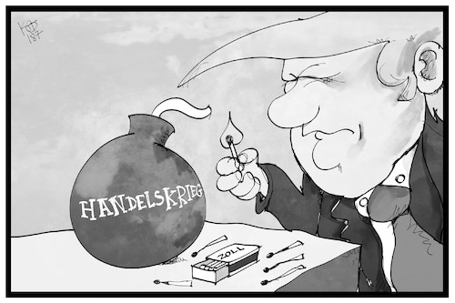 Cartoon: Handelskrieg (medium) by Kostas Koufogiorgos tagged karikatur,koufogiorgos,illustration,cartoon,trump,handelskrieg,bombe,zündeln,usa,strafzoll,wirtschaft,konflikt,streichhölzer,karikatur,koufogiorgos,illustration,cartoon,trump,handelskrieg,bombe,zündeln,usa,strafzoll,wirtschaft,konflikt,streichhölzer