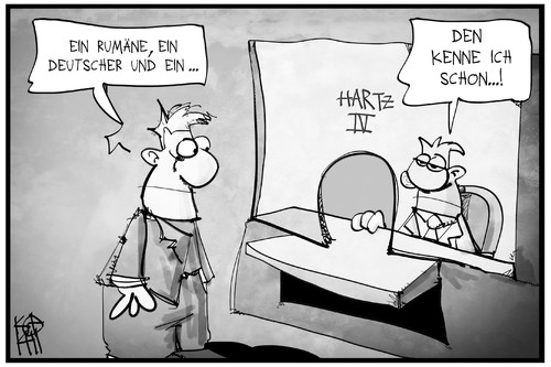 Cartoon: Hartz IV-Urteil (medium) by Kostas Koufogiorgos tagged karikatur,koufogiorgos,illustration,cartoon,hartz,iv,jocenter,sozialleistung,rumäne,deutscher,sozialhilfe,geld,witz,politik,karikatur,koufogiorgos,illustration,cartoon,hartz,iv,jocenter,sozialleistung,rumäne,deutscher,sozialhilfe,geld,witz,politik