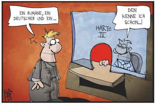 Cartoon: Hartz IV-Urteil (medium) by Kostas Koufogiorgos tagged karikatur,koufogiorgos,illustration,cartoon,hartz,iv,jocenter,sozialleistung,rumäne,deutscher,sozialhilfe,geld,witz,politik,karikatur,koufogiorgos,illustration,cartoon,hartz,iv,jocenter,sozialleistung,rumäne,deutscher,sozialhilfe,geld,witz,politik