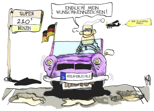 Cartoon: Heiligsblechle (medium) by Kostas Koufogiorgos tagged kfz,kennzeichen,auto,michel,verkehr,strasse,heiligs,blechle,karikatur,kostas,koufogiorgos,kfz,kennzeichen,auto,verkehr