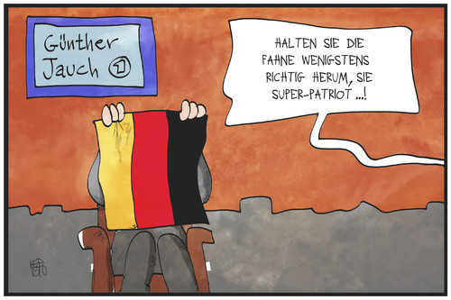 Cartoon: Höcke bei Jauch (medium) by Kostas Koufogiorgos tagged karikatur,koufogiorgos,illustration,cartoon,jauch,hoecke,afd,fahne,flagge,patriot,patriotismus,partei,populismus,pegida,deutschland,fernsehen,medien,talkshow,gast,karikatur,koufogiorgos,illustration,cartoon,jauch,hoecke,afd,fahne,flagge,patriot,patriotismus,partei,populismus,pegida,deutschland,fernsehen,medien,talkshow,gast