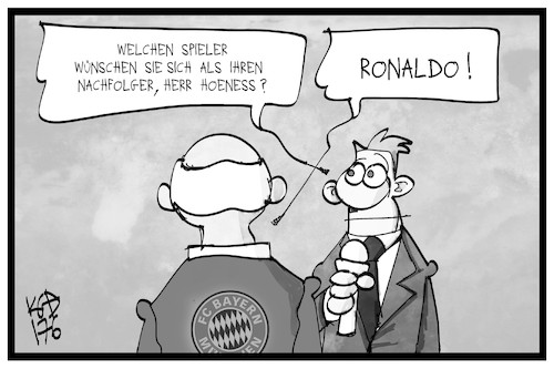 Cartoon: Hoeneß und Ronaldo (medium) by Kostas Koufogiorgos tagged karikatur,koufogiorgos,illustration,cartoon,ronaldo,hoeness,bayern,fussball,sport,reporter,journalist,interview,steuerhinterziehung,nachfolger,karikatur,koufogiorgos,illustration,cartoon,ronaldo,hoeness,bayern,fussball,sport,reporter,journalist,interview,steuerhinterziehung,nachfolger