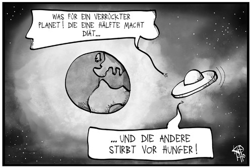 Cartoon: Hunger in der Welt (medium) by Kostas Koufogiorgos tagged karikatur,koufogiorgos,illustration,cartoon,hunger,welt,erde,planet,ufo,untertasse,diät,ernährung,karikatur,koufogiorgos,illustration,cartoon,hunger,welt,erde,planet,ufo,untertasse,diät,ernährung