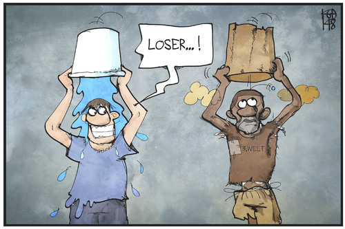 Cartoon: Ice-Bucket Challenge (medium) by Kostas Koufogiorgos tagged karikatur,koufogiorgos,illustration,cartoon,ice,bucket,challenge,wasser,dritte,welt,armut,trend,eimer,wasserknappheit,politik,karikatur,koufogiorgos,illustration,cartoon,ice,bucket,challenge,wasser,dritte,welt,armut,trend,eimer,wasserknappheit,politik