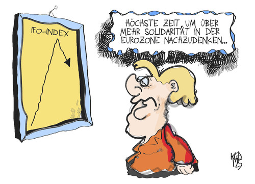 Cartoon: Ifo-Index (medium) by Kostas Koufogiorgos tagged europa,schulden,euro,krise,ifo,index,wirtschaft,merkel,stimmung,solidarität,karikatur,kostas,koufogiorgos,europa,schulden,euro,krise,index,wirtschaft,merkel