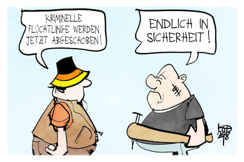 Cartoon: In Sicherheit (medium) by Kostas Koufogiorgos tagged karikatur,koufogiorgos,rechtsextremismus,sicherheit,abschiebung,kriminalität,gewalt,karikatur,koufogiorgos,rechtsextremismus,sicherheit,abschiebung,kriminalität,gewalt