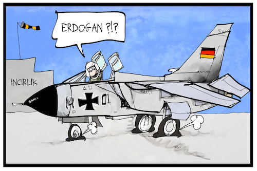 Cartoon: Incirlik (medium) by Kostas Koufogiorgos tagged karikatur,koufogiorgos,illustration,cartoon,incirlik,bundeswehr,luftwaffe,stützpunkt,basis,erdogan,flugzeug,tornado,militär,sabotage,nato,karikatur,koufogiorgos,illustration,cartoon,incirlik,bundeswehr,luftwaffe,stützpunkt,basis,erdogan,flugzeug,tornado,militär,sabotage,nato