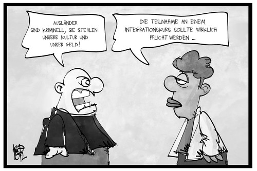 Cartoon: Integration (medium) by Kostas Koufogiorgos tagged karikatur,koufogiorgos,illustration,cartoon,integration,migration,ausländer,rechtsextremismus,vorurteil,integrationskurs,bildung,flüchtling,karikatur,koufogiorgos,illustration,cartoon,integration,migration,ausländer,rechtsextremismus,vorurteil,integrationskurs,bildung,flüchtling