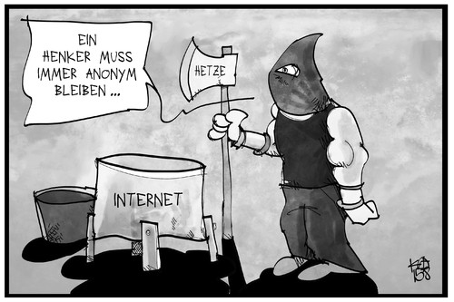 Cartoon: Internethetze (medium) by Kostas Koufogiorgos tagged karikatur,koufogiorgos,illustration,cartoon,internet,hetze,hass,parole,anonym,anonymität,henker,scharfrichter,rechtsextremismus,rechtsradikal,karikatur,koufogiorgos,illustration,cartoon,internet,hetze,hass,parole,anonym,anonymität,henker,scharfrichter,rechtsextremismus,rechtsradikal