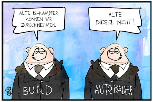 Cartoon: IS-Kämpfer und Diesel (medium) by Kostas Koufogiorgos tagged karikatur,koufogiorgos,illustration,cartoon,diesel,is,terrorismus,dieselgate,autobauer,bund,rücknahme,autoindustrie,karikatur,koufogiorgos,illustration,cartoon,diesel,is,terrorismus,dieselgate,autobauer,bund,rücknahme,autoindustrie