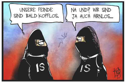 Cartoon: IS-Terror (medium) by Kostas Koufogiorgos tagged karikatur,koufogiorgos,illustration,cartoon,is,terroristen,terrorismus,islamismus,enthaupten,kopflos,hirnlos,politik,feinde,vermummt,karikatur,koufogiorgos,illustration,cartoon,is,terroristen,terrorismus,islamismus,enthaupten,kopflos,hirnlos,politik,feinde,vermummt